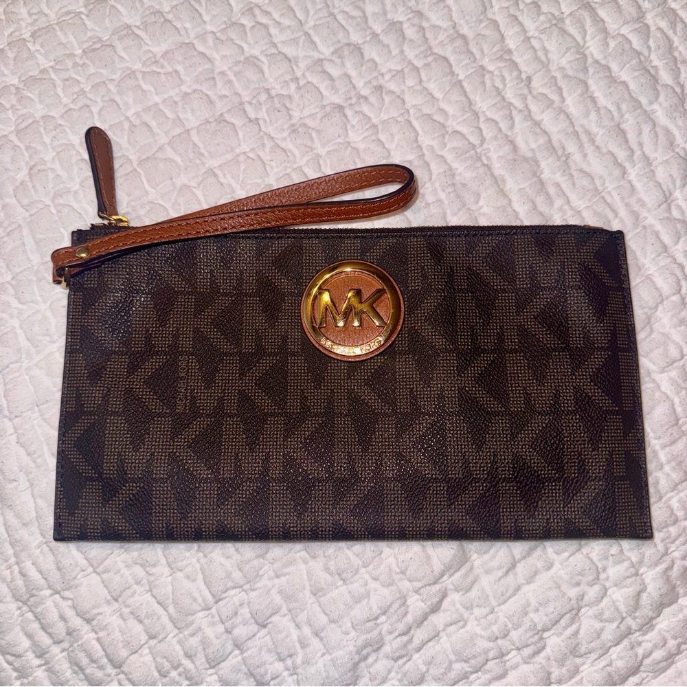 Michael Kors Large Classic Monogram Brown Clutch